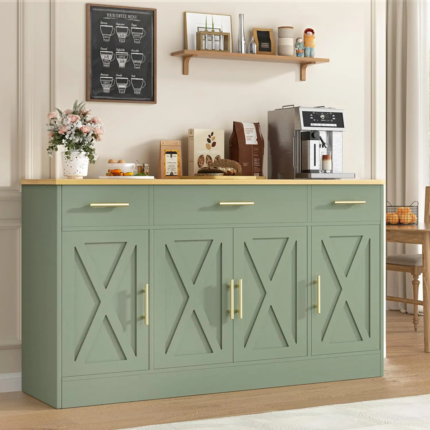 53" Large Buffet Cabinet Storage Sideboard Adjustable Shelves Drawers Kitchen Dining Room Custom - Image 10