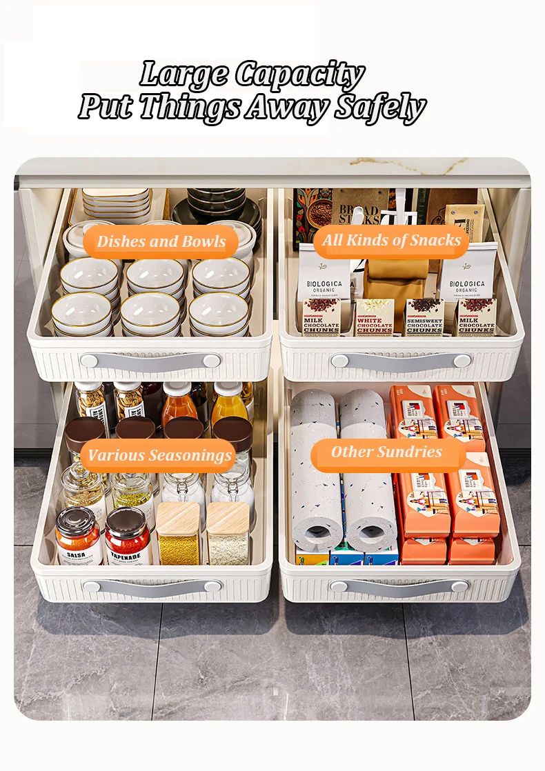 Kitchen Sliding Drawer with Slide Rail Cabinet Clothes Spice Dish Bowl Storage Rack Pull Out Cabinet Organizer Tray With Handle - Image 13