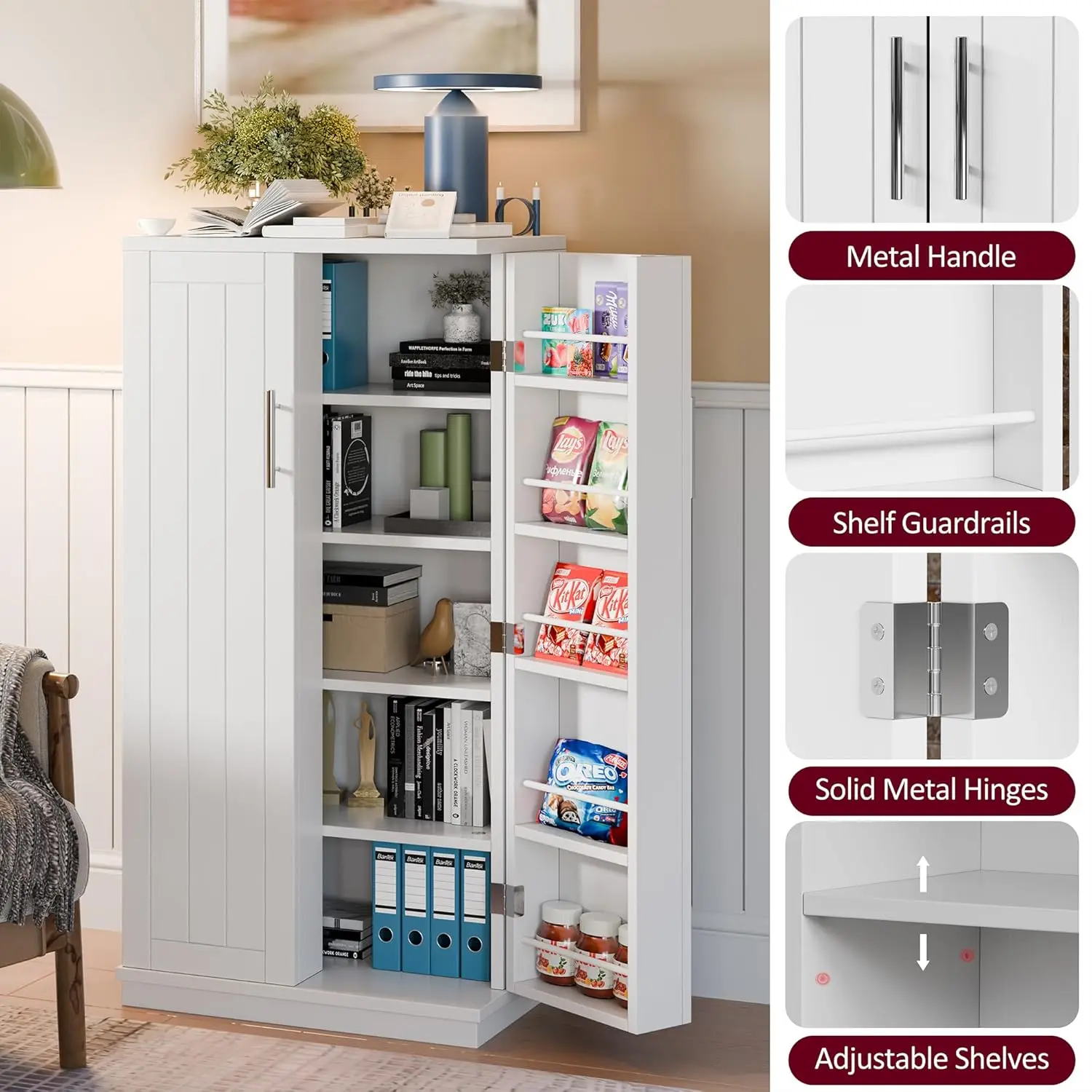 47" Freestanding Kitchen Pantry Cabinet Adjustable Shelves Buffet Cupboard Storage Kitchen Dining Room, Custom - Image 11