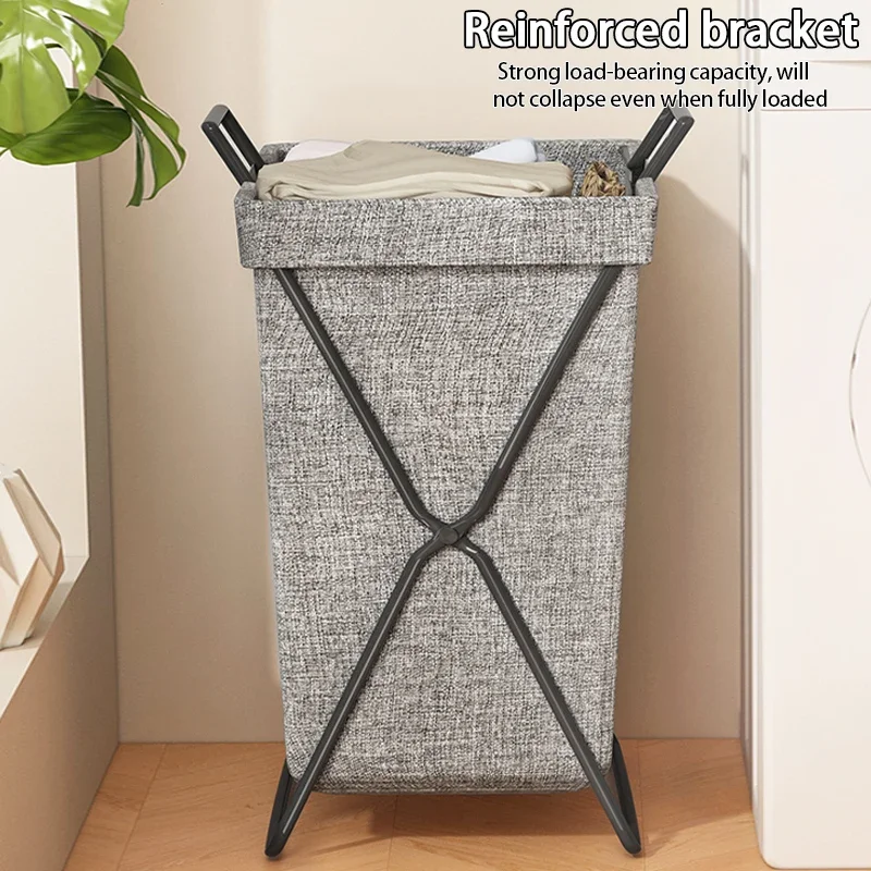 Foldable Fabric Laundry Hamper - Large Capacity Storage Basket with Metal Frame, for Bedroom, Bathroom & Home Organizing (Gray/B - Image 4