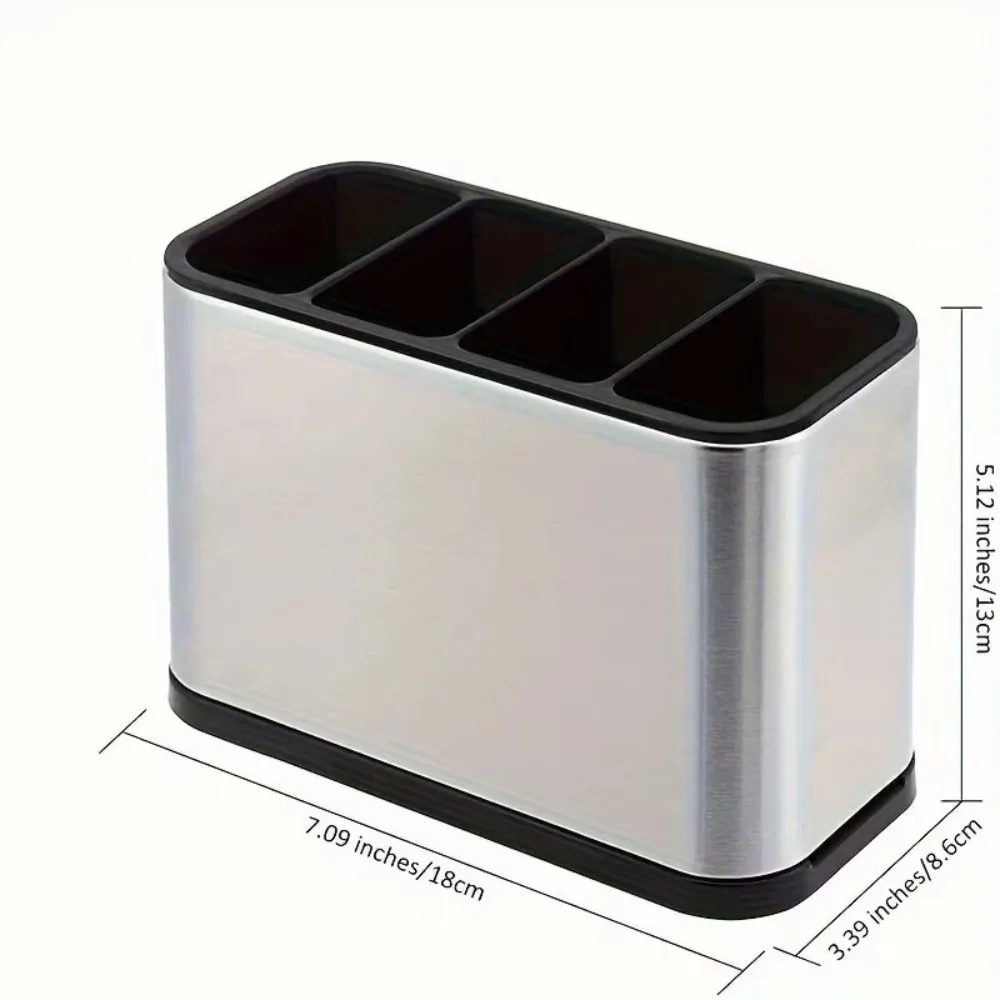 Large Capacity Kitchen Utensil Holder Stainless Steel with Removable Divider Kitchen Cutlery Organizer Sturdy Drip Tray Base - Image 2