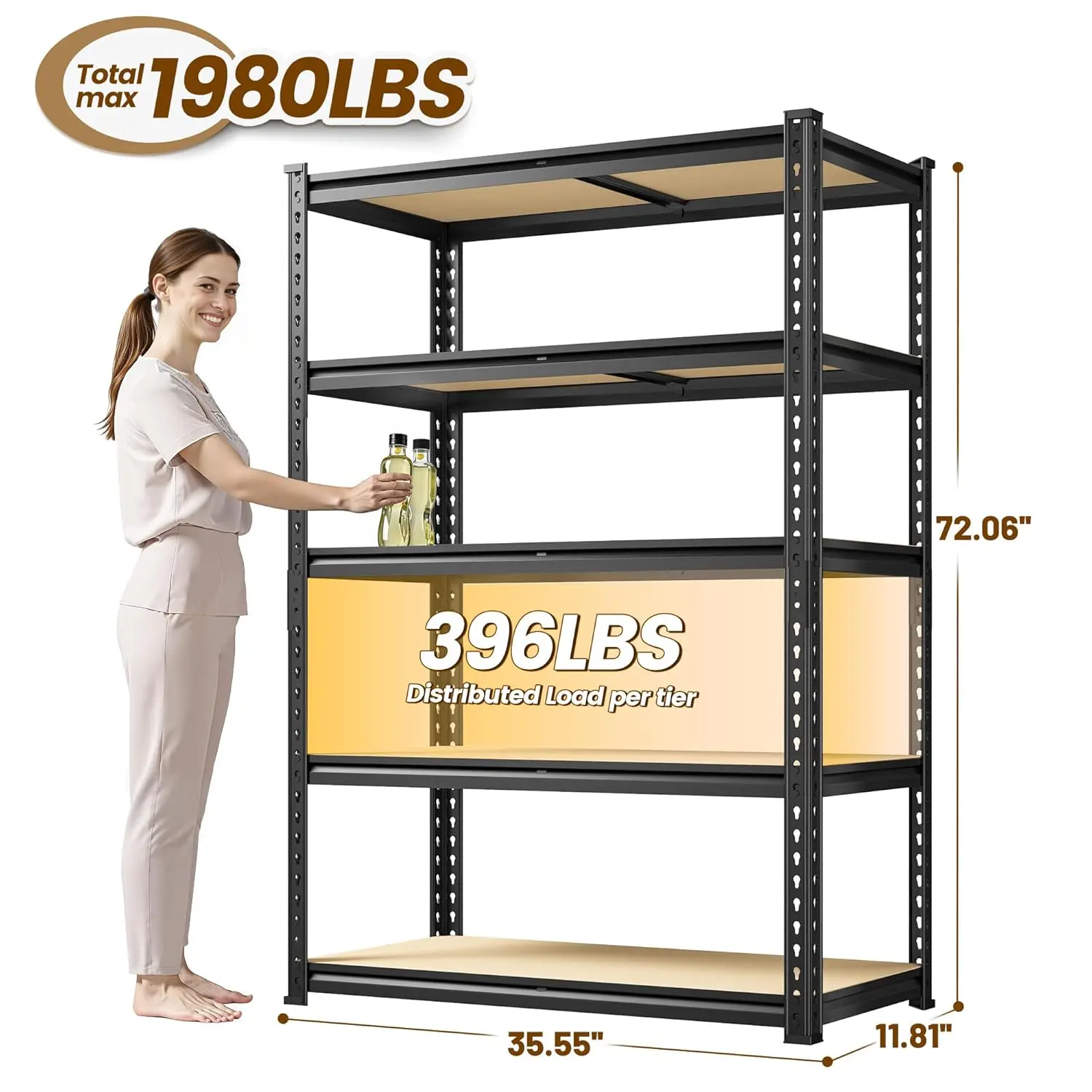 5-Tier Metal Storage Shelves 1980LBS Capacity Adjustable Pantry Shelving Unit for Kitchen And Pantry Organization Customized - Image 9