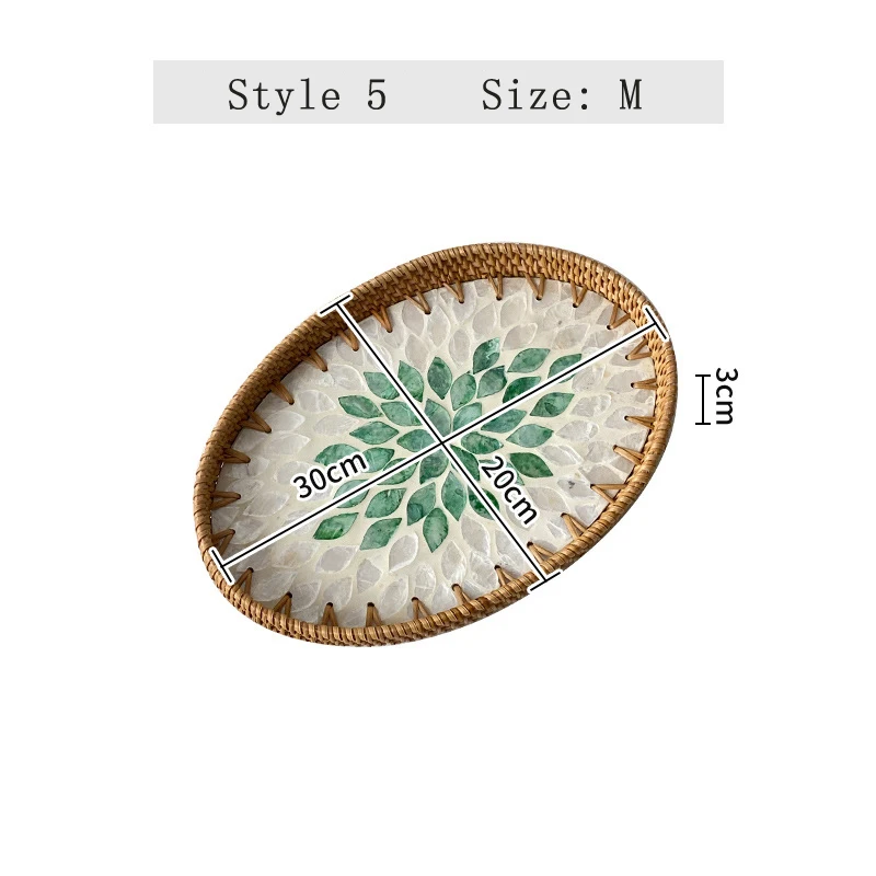 Handwoven Rattan Oval Tray with Shell Mosaic Inlay, Decorative Serving Tray for Coffee, Tea, Snacks, Bathroom Vanity Organizer - Image 17