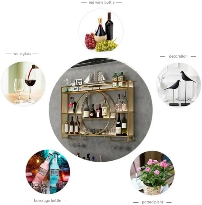 Wall Mounted Wine Rack, 3-Tier Wall Bar Shelves for Liquor Bottles, Large Capacity Bar Shelves Wall Mounted with Glass Holder - Image 6