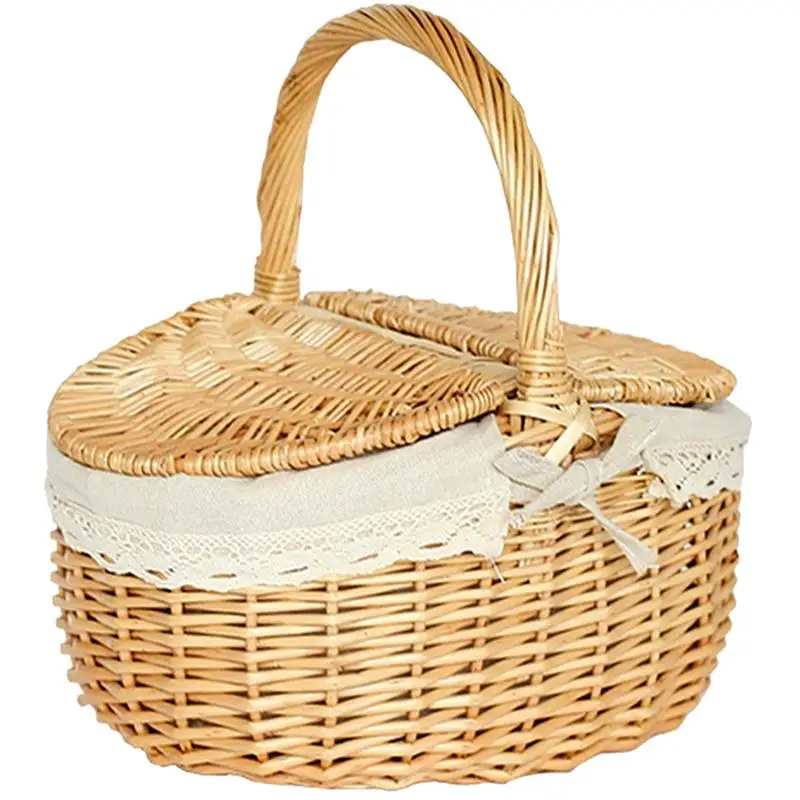 Picnic Fruit Storage Basket Easter Household Snack Container Wicker Basket with Lid Multi-function Wicker Basket Home Supply - Image 7