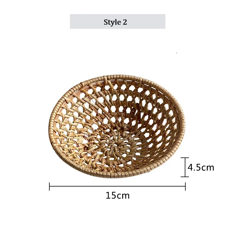 Minimalist Handwoven Rattan Baskets,Round Hollow Storage Trays for Fruit, Vegetables, Snacks, Decorative Wicker Basket for Home - Image 7