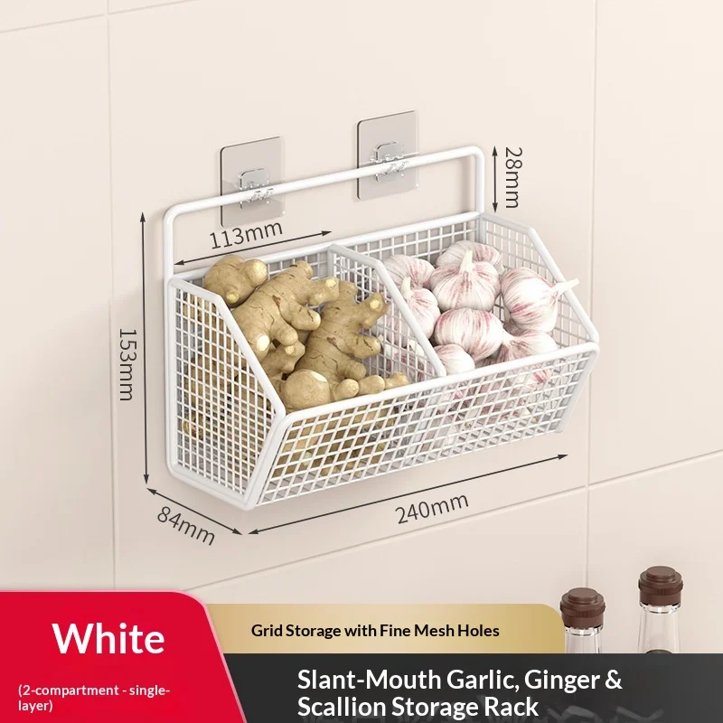 Storage Basket Free Punching Ginger Garlic Hanging Basket Kitchen Shelf Wall-mounted Condiment Frame Household Utensils - Image 7