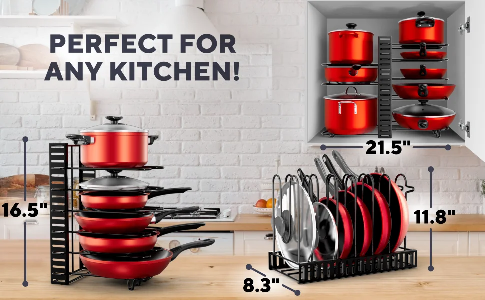 Pot Rack Organizer, 8 Tier Pots and Pans Organizer for Kitchen Organization & Storage, Adjustable Pot Lid Holders & Pan Rack - Image 10